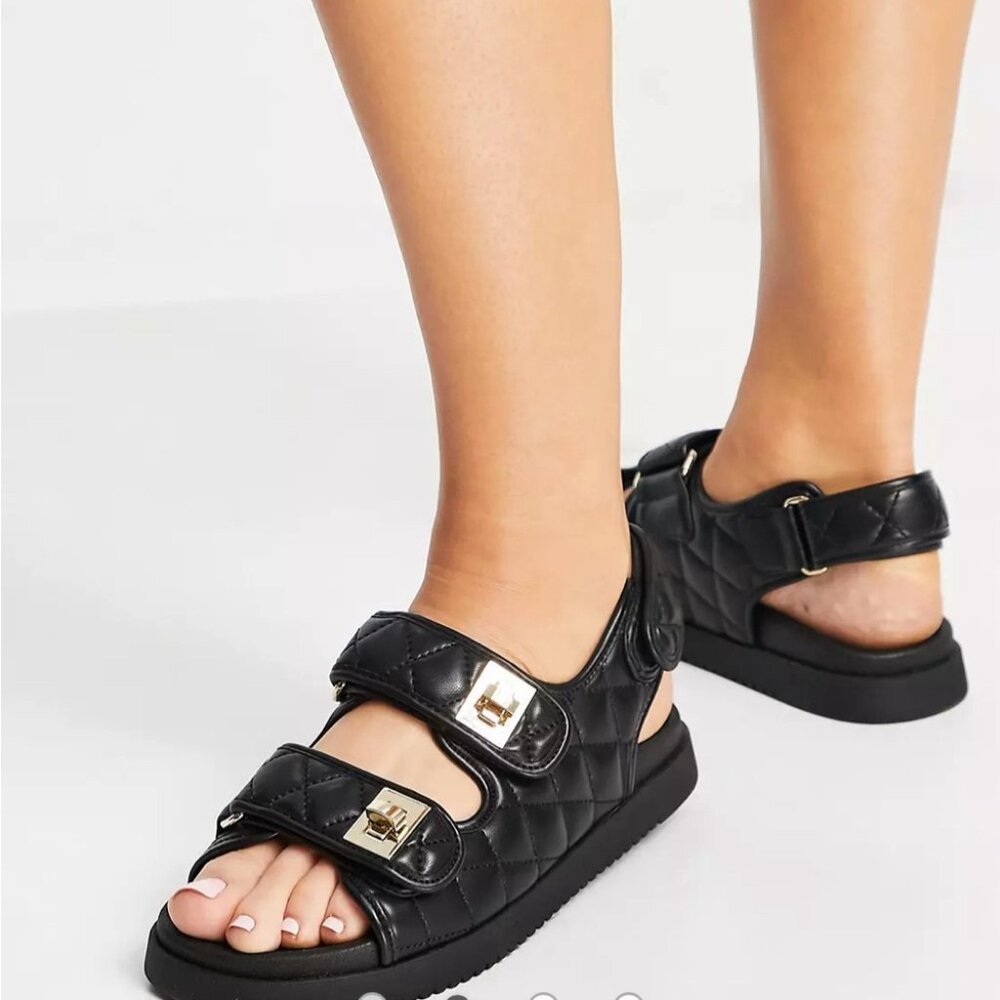 Steve Madden Margie Black Leather Quilted Dad Sandal sz 6 NIB NWT Steve Madden